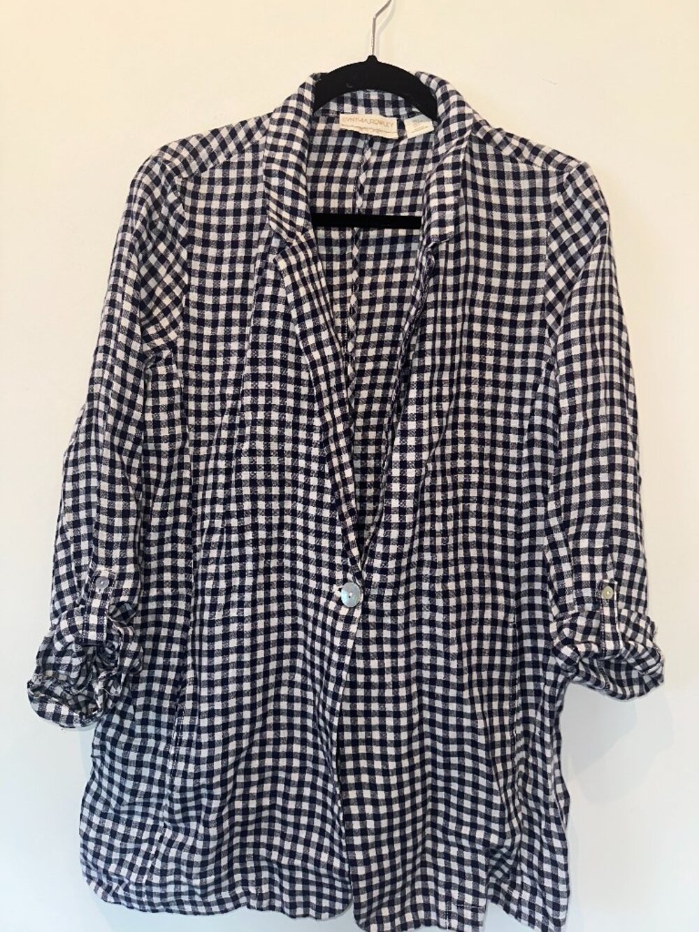 Cynthia Rowley Navy Blue Gingham Linen Blazer
